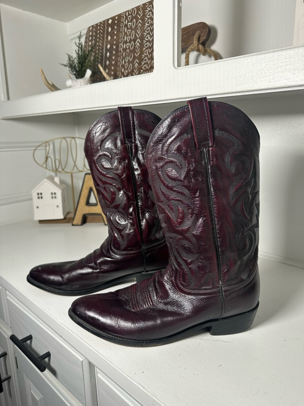 Dan Post Mens 12D Oxblood Leather Cowboy Boots Western Classic Burgundy Vintage